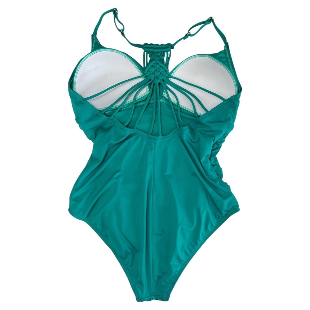 Hilor One Piece Swimsuit Womens Size 16 Teal Ruched Monokini Macrame Back‎ Swim - Picture 10 of 11
